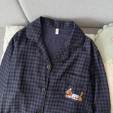 GETADME Embroidery Dog Vintage Plaid 2 Piece Suit Pyjama Femme Korean Style Casual Soft Fashion Women's Pajamas Autumn New Sleepwear