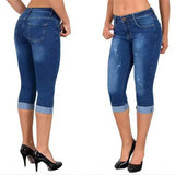 GETADME 2025 Women's Summer Skinny Denim Pants Jeans Mid Waist Stretch Capri Pants Knee Length Trousers Black Blue Ladies Pencil Pants