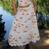 GETADME 2 Piece Outfits,Women Summer Goldfish Pattern Printed Camis and Skirt Set  00s Fairycore 2000s Grunge Aesthetics y2k 2025