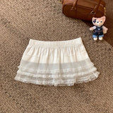 GETADME Women Y2K Korean Lace Mini Layered Skirt Streetwear Lace Up Ruffles Harajuku High Waist Pleated A-Line Short Jupe Skirts Clothes
