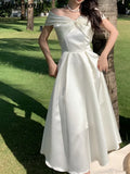 GETADME Horetong Bow Slash Neck Sexy Dress Summer Women White Fairy Elegant A-Line Midi Dresses Female Party Prom Clothes Vestdios