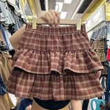 GETADME Japanese Y2k Cute Ruffled Plaid Skirt Punk Rock Subculture Cake Skirts Japanese Preppy Style Casual New 2025 Women Skirts