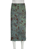 GETADME Women's Floral Print A-Line Long Skirts, Cute Y2K Clothes, Aesthetic Grunge, Low Waist, Vintage Preppy Skirt, Fashion, 2026