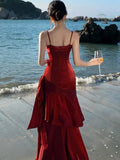 GETADME Women Elegant Graduation Birthday Evening Party Dress Ruffles Spaghetti Strap Mermaid Dresses Wedding Formal Slim Fit Prom