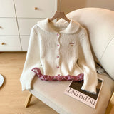 GETADME Kawaii Cropped Knitted Cardigan Women Harajuku Plaid Patchwork Sweater Outerwears Fashion Cute Knitwears Winter Korean Jumpers