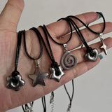 GETADME New Korean Fashion Hollow Titanium Steel Star Pentagram Pendant Necklace for Women Men Black Rope Chain Choker Y2k Party Jewelry