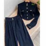 Getadme-초봄 코디, 슬리밍 상품과 함께, 패셔너블한 스트리트 데님 와이드 레그 팬츠, 투피스 세트