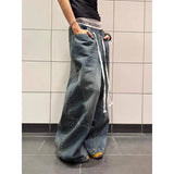 GETADME Casual Style Drawstring Loose Jeans Vintage Aesthetic Y2K Wide Leg Emo Washed Pants 2025 Autumn Women Punk Baggy Denim Trouser
