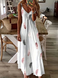GETADME 2025 AliExpress Europe and America Plus Size Women's Cross border Summer New Sexy V-neck Feather Print Sling Dress
