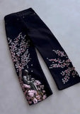 GETADME Y2k Vintage Baggy Fallen Knight Cherry Blossom Embroidery Jeans Men Women Fashion Straight Wide-leg Denim Pants Streetwear Jean