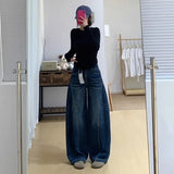 GETADME Y2k Womens Jeans Loose Fit Straight Leg Wide Trousers Baggy Denim Pants Casual Streetwear High Waist Vintage Washed Y2k Jeans