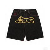 GETADME Y2k Streetwear Jean Shorts Gym Shorts for Men Casual Fashion Aesthetics Pattern Print Loose Sweatpant Gothic Black Denim Shorts