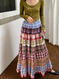 Getadme England Style Boho Plaid Patchwork Y2k Skirt 2024 Summer Vintage Niche High Waist Long Skirts Woman Beach Korean Fashion Faldas