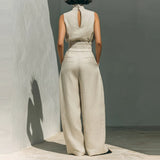 GETADME Sleeveless top+wide leg pants summer casual two-piece set elegant and loose office set high street pocket women's set