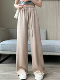 Getadme-Women's Wide Leg Pants Summer Ice Silk Straight Trousers High Waist Ladies Casual Loose Satin Soft Full-length Pants for Women