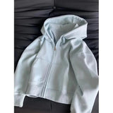GETADME 한국 스타일 짧은 후드 재킷 여성용 달콤한 흰색 느슨한 얇은 상의 모든 종류의 옷에 매치 초가을 패션