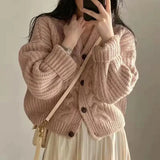 GETADME Fashion Winter Warm Long Sleeve Knitted Cardigan Women V-nek Loose Sweater Autumn Elegant Solid Color Casual Knitted Top