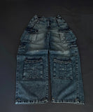GETADME American New Fashion Blue Washed Loose Tooling Jeans Women Y2K Gothic Hip Hop Popular Casual Joker Wide Leg Straight Pants