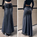 GETADME Maxi Skirt Women Casual Mermaid Streatwear High Waist Zipper Denim Skirts Y2k Streetwear Loose Long Mom Jeans Ankle Lenth Summer