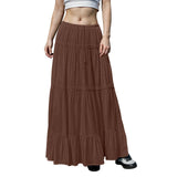 GETADME Women's Flowy Skirts Fashion Flared Ruffle Hem A Line Maxi Skirts Elastic Waist Elegant Tiered Layer Simple Solid Long Skirts