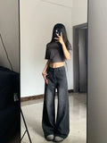 GETADME Slimming High-waisted Jeans For Women Pear-shaped Loose-fit Straight-leg Bell Bottoms Plus-size Female Denim Trousers