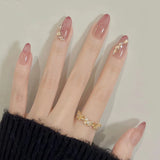 GETADME 24Pcs Short Oval Head Blush Pink Press on Nails with Simple Designs Almond Nails Wearable Acrylic Full Cover Nail Tips with Glue