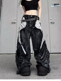 GETADME Vintage Patchwork Distressed Jeans Hip Hop Loose Wide Leg Cargo Pants Women's Washed Distressed Denim Trousers