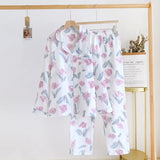 GETADME 2026 Spring and Autumn Women's Pajama Set 100% Cotton Crepe Long sleeved Pants Two piece Cute and Sweet Home Fury Set Ladies