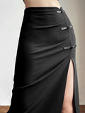 GETADME Black Sexy Split Simple Casual All-Match Hot Street Outing Cool Mature Vitality Personality Trend Basic Women'S Skirt