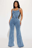 GETADME Women Jeans Rompers Sexy Overalls Jumpsuits Square Collar One Piece Solid Flare Pants Ankle Length Baics Spliced Button