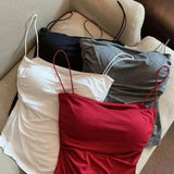 GETADME Women's Sleeveless Pleated Slim Fit Vest Sexy Hot Girl Short Top With Thin Shoulder Straps Solid Color Simple Fashion Vest
