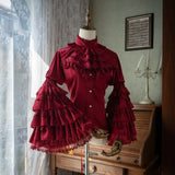 GETADME Fashion Heavy Lolita Shirt Women Lace Patchwork Fungus Flare Sleeve Blouses 2025 Spring Autumn New Bottoming Tops Mujer