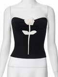 GETADME New Chic Strapless Ribbed Patchwork White Flower Appliques Decorative Skinny Tank Top Summer Hot Sexy Ladies Evening Party Vests