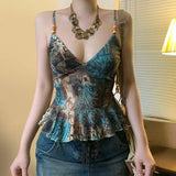GETADME Sexy Strap Vintage Tank Tops Fashion Women Patchwork Y2K Deep V-Neck Beading Sleeveless Crop Top Casual Streetwear Retro Clothes