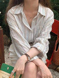 Getadme Jmprs Korean Vintage Striped Women Shirts Long Sleeve Designed Summer Cotton Loose Button Up Shirt Oversize Female Tops New