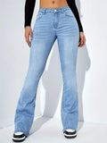 GETADME Women Flare Stretch Moustache Jeans Fashion Skinny Bell Bottom High Waist Gray Denim Pants Lady Classic Y2K Punk Long Trousers