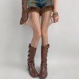 GETADME 로리타 스타킹 여성용 피쉬넷 타이츠 섹시한 기하학적 줄무늬 팬티스타킹 라탄 메시 레이스 고딕 귀여운 심리스 피쉬넷 레깅스