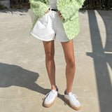 GETADME REALEFT Summer Washed High Waist Women's A-line Denim Shorts Pocket White 2025 New Casual Loose Wide Leg Jeans Shorts Female