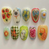 GETADME 24pcs Gradient Black False Nails Cute Cartoon Cat's Eye Forest Elf Girl Press On Nails Glossy Almond Sweet Cool Fake Nail Tips