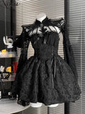 GETADME Dark Gothic Lolita Dress Women Cross Halloween Party Mini Sexy Swing A-line Punk Off Shoulder Emo Grunge Ruched Summer Vintage