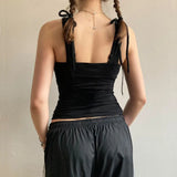 GETADME American retro style black printed suspender vest women T-shirt y2k millennium goth slim V-neck fashion top