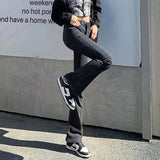 GETADME 2025 Woman High Waist Vintage Flare Jeans Female Elastic Bell Bottom Pants Girls Black Brown Deep Blue Light Blue Denim Trousers
