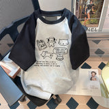 GETADME 유럽 및 미국 만화 그래피티 프린팅 반팔 남녀 한국 스타일 타이드 브랜드 여름 루즈 라운드넥 탑