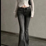 GETADME American Style Slimming Jeans Women's Spring Autumn Vintage Micro Flared Trousers Low Waist Elastic Body Shaping Waistband