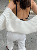 Getadme-Women Ultra-short Sweater Coat Autumn Winter Long Sleeve Loose Knitted Crop Tops Solid Color Sexy Cardigan Sweaters Tops