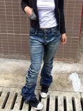 GETADME 2025 Ropa Y2K Fashion Button Fly Washed Blue Slim Pleated Jeans Pants For Women Clothing Streetwear Vintage Lady Denim Trousers
