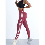 GETADME Yoga Leggings Women Striped Slim Sports Pants High Waist Hip Liftting Casul Tights Workout Running Stretchy  Gym Leggings