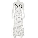 GETADME Lace V-Neck Patchwork Maxi Dress Women Backless High Waist Slim Spaghetti Contrast Party Dress Female Spring Long Dress