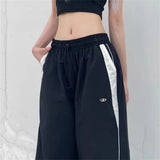 GETADME Y2K Women Cargo Pants Vintage Streetwear Baggy Wide Leg Sweatpants Casual Drawstring Oversize Pockets Tech Fashion Trousers