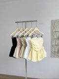 GETADME Ruffle Peplum Tube Cami Top: Waist-Cinching Sleeveless Crop Top Korean Style Chic Summer 2025 Bandeau For Petite Girl